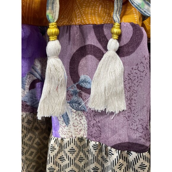 Patchwork Palazzo Pants One Size Tiered Floral Geometric Wide Leg Boho Hippie - Picture 3 of 7